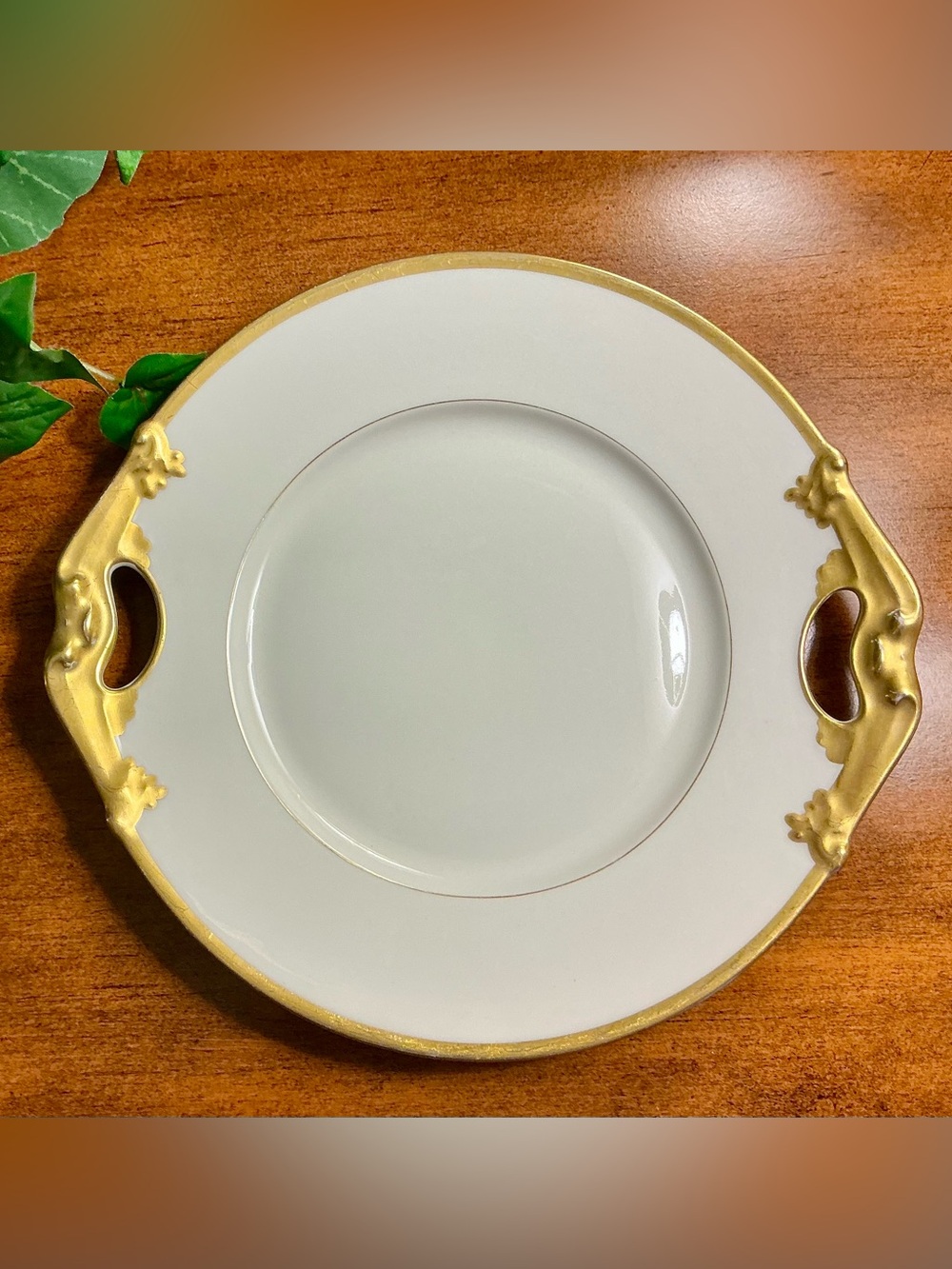 Antique L.Bernardaud Limoges Porcelain Platter 11” Encrusted Gold Handles 1900s
